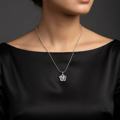 Black Floral Charm Pendant