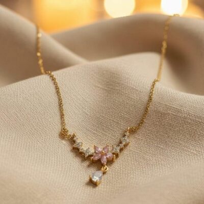 Pink Floral Drop Necklace