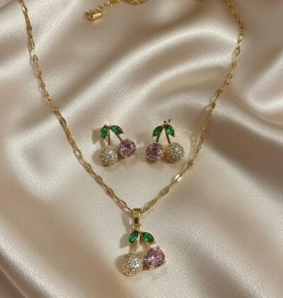 Cherry Sparkle Pendant & Stud Set