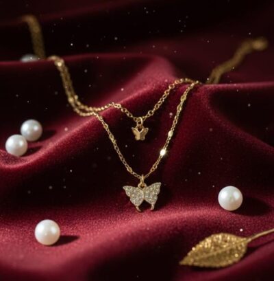 Dual Butterfly Layered Crystal Necklace