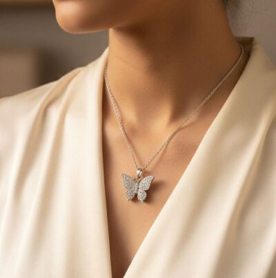 Crystal Butterfly Silver-Tone Pendant Necklace