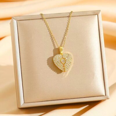 Dual-Open Crystal Heart Pendant Necklace
