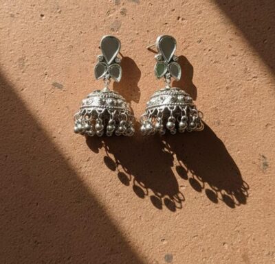 Classic Oxidised Leaf Motif Jhumka Earrings