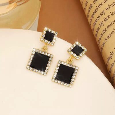 Midnight Spark Square Drop Earrings