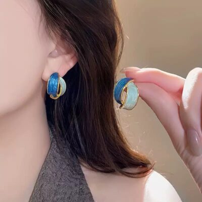 Ocean Curve Enamel Stud Earrings