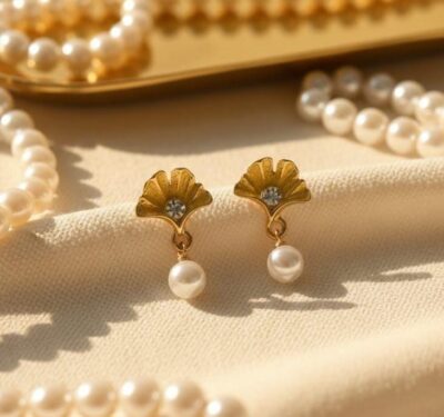 Pearl Leaf Stud Earrings