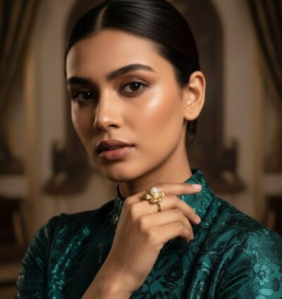 Golden Pearl Blossom Ring