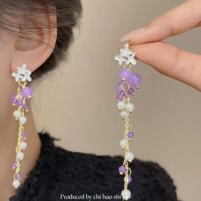Lavender Pearl Cascade Earrings