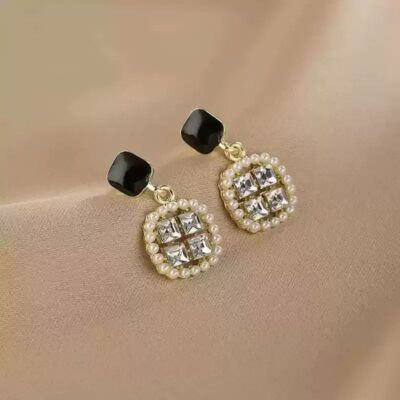 Pearl Square Crystal Earrings