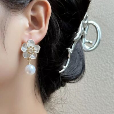 Floral Pearl Drop Earrings