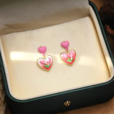 Pink Blossom Heart Earrings