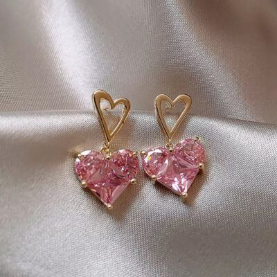 Pink Heart Drop Earrings
