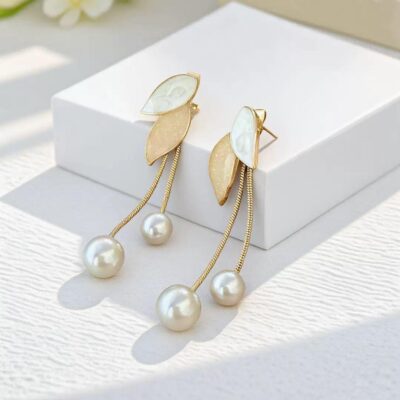 Pearl Leaf Drop Earrings