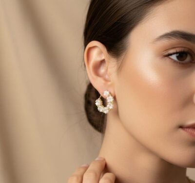 Floral Pearl Hoop Earrings